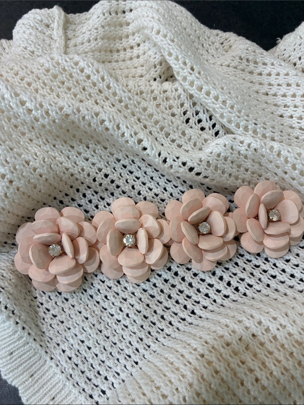 Delicate Pink Floral bracelet with Rhinestone Centers